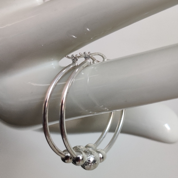 Sterling Silver Hoops Earrings with Orbits - Picture 7 of 16